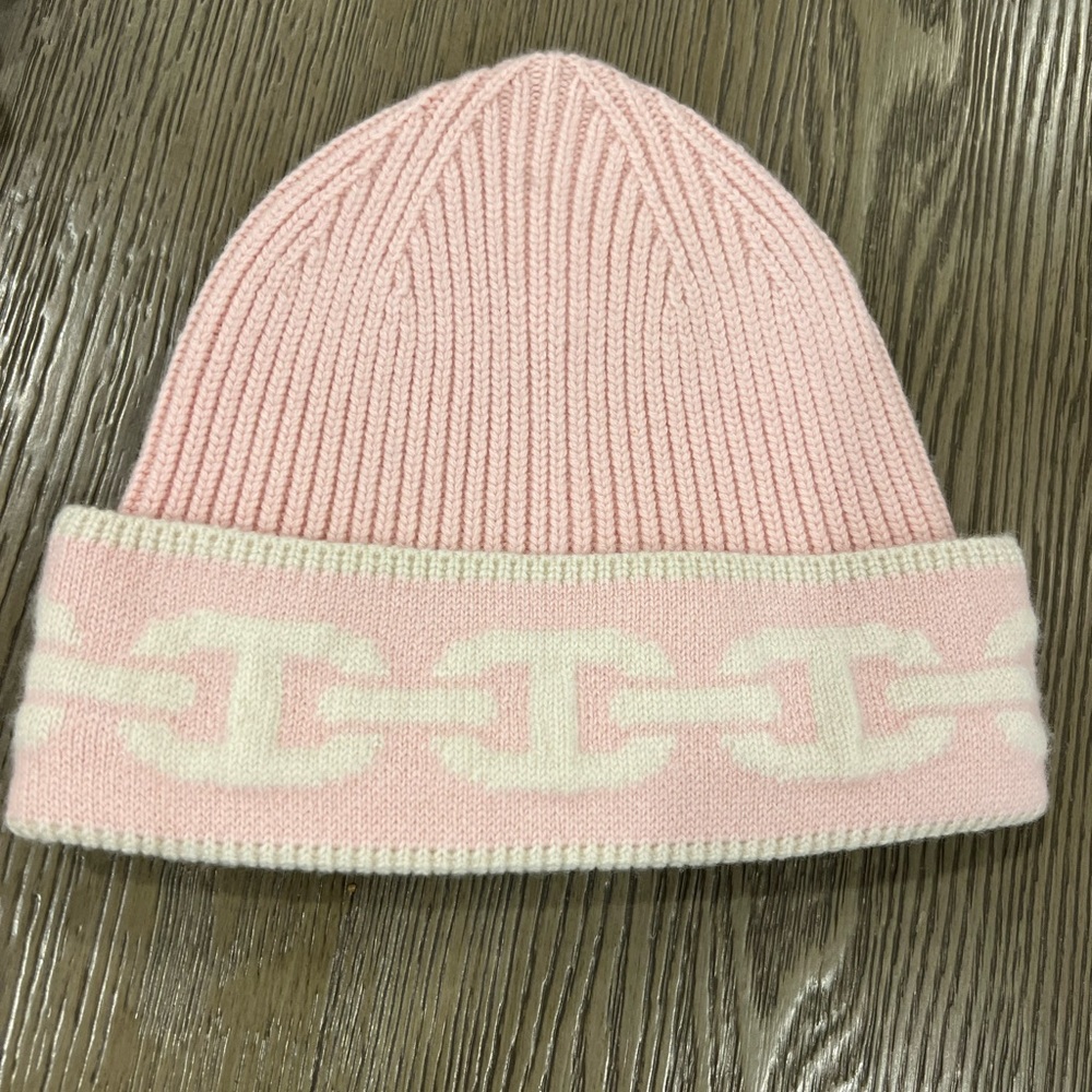 Pink Knit Beanie with Cream Pattern